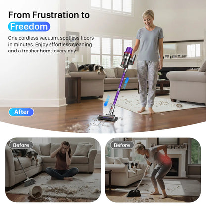 CUZMOK Cordless Vacuum Cleaner | 180W Brushless Motor, Self-Stick Vacuum with Anti-Tangle Brush & LED Light, Detachable for Home, Pet Hair & Car