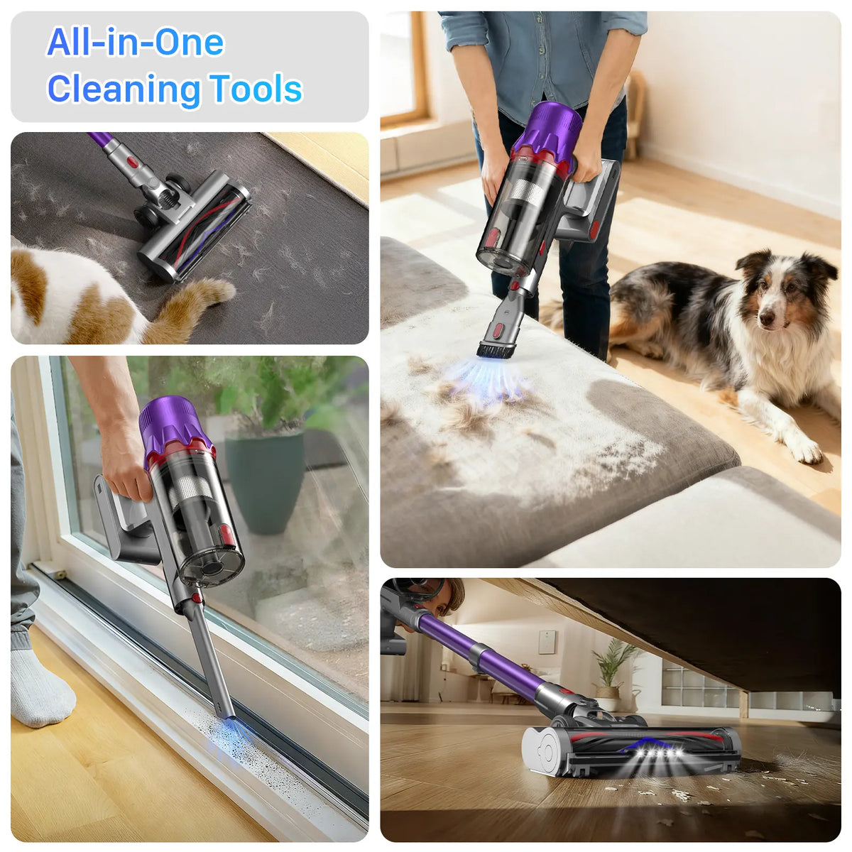 CUZMOK Cordless Vacuum Cleaner | 180W Brushless Motor, Self-Stick Vacuum with Anti-Tangle Brush & LED Light, Detachable for Home, Pet Hair & Car
