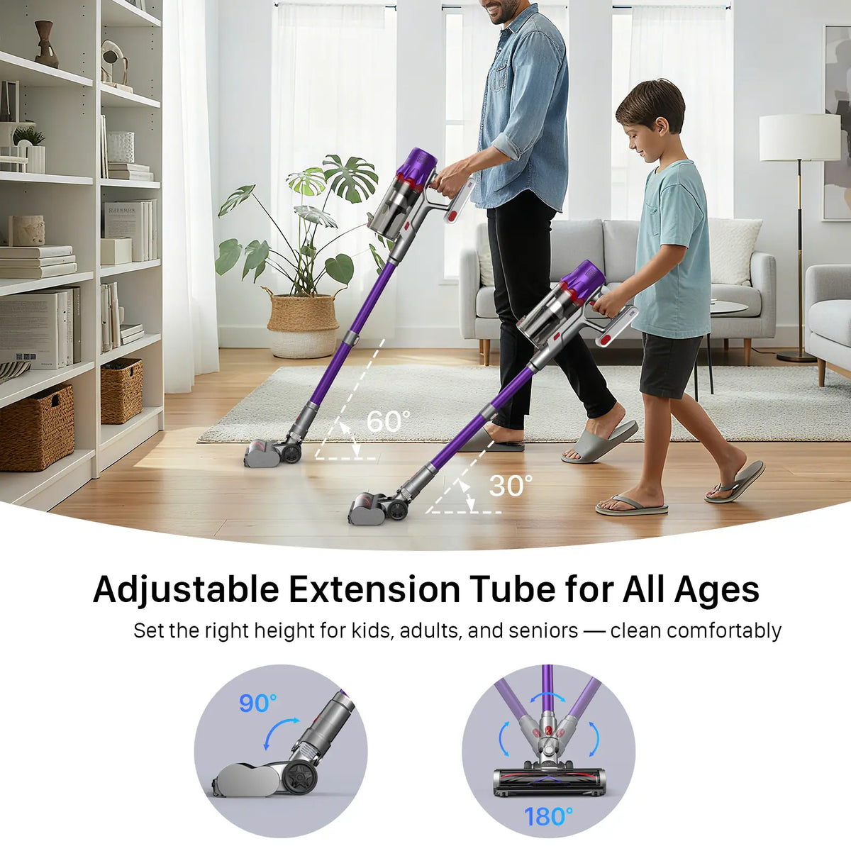 CUZMOK Cordless Vacuum Cleaner | 180W Brushless Motor, Self-Stick Vacuum with Anti-Tangle Brush & LED Light, Detachable for Home, Pet Hair & Car