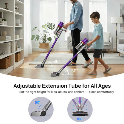 CUZMOK Cordless Vacuum Cleaner | 180W Brushless Motor, Self-Stick Vacuum with Anti-Tangle Brush & LED Light, Detachable for Home, Pet Hair & Car
