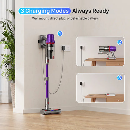 CUZMOK Cordless Vacuum Cleaner | 180W Brushless Motor, Self-Stick Vacuum with Anti-Tangle Brush & LED Light, Detachable for Home, Pet Hair & Car