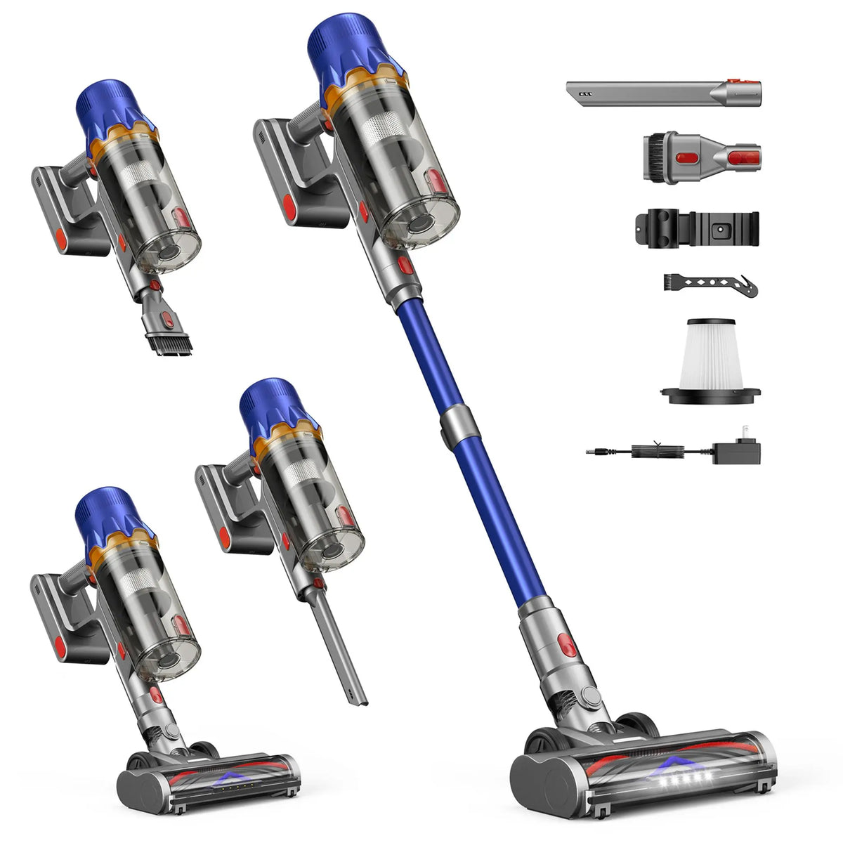 CUZMOK Cordless Vacuum Cleaner | 180W Brushless Motor, Self-Stick Vacuum with Anti-Tangle Brush & LED Light, Detachable for Home, Pet Hair & Car