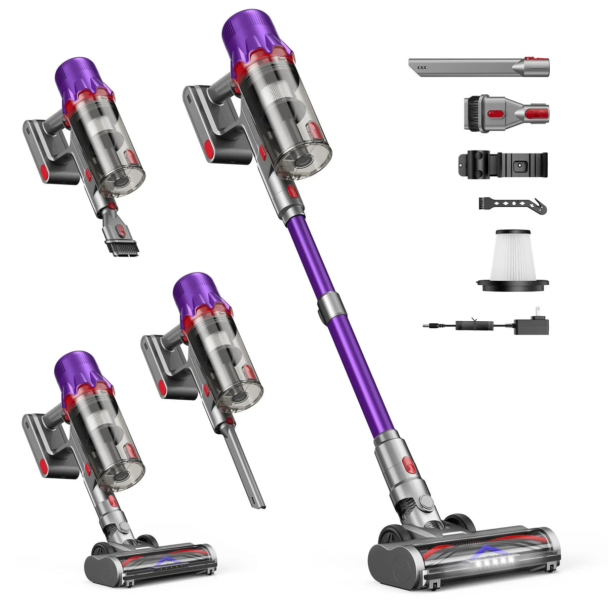 CUZMOK Cordless Vacuum Cleaner | 180W Brushless Motor, Self-Stick Vacuum with Anti-Tangle Brush & LED Light, Detachable for Home, Pet Hair & Car